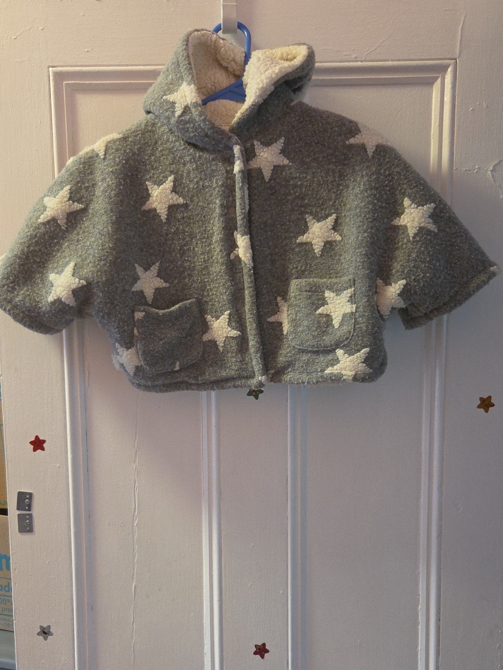 Kids Hooded Short Star Jacket - Grey & White